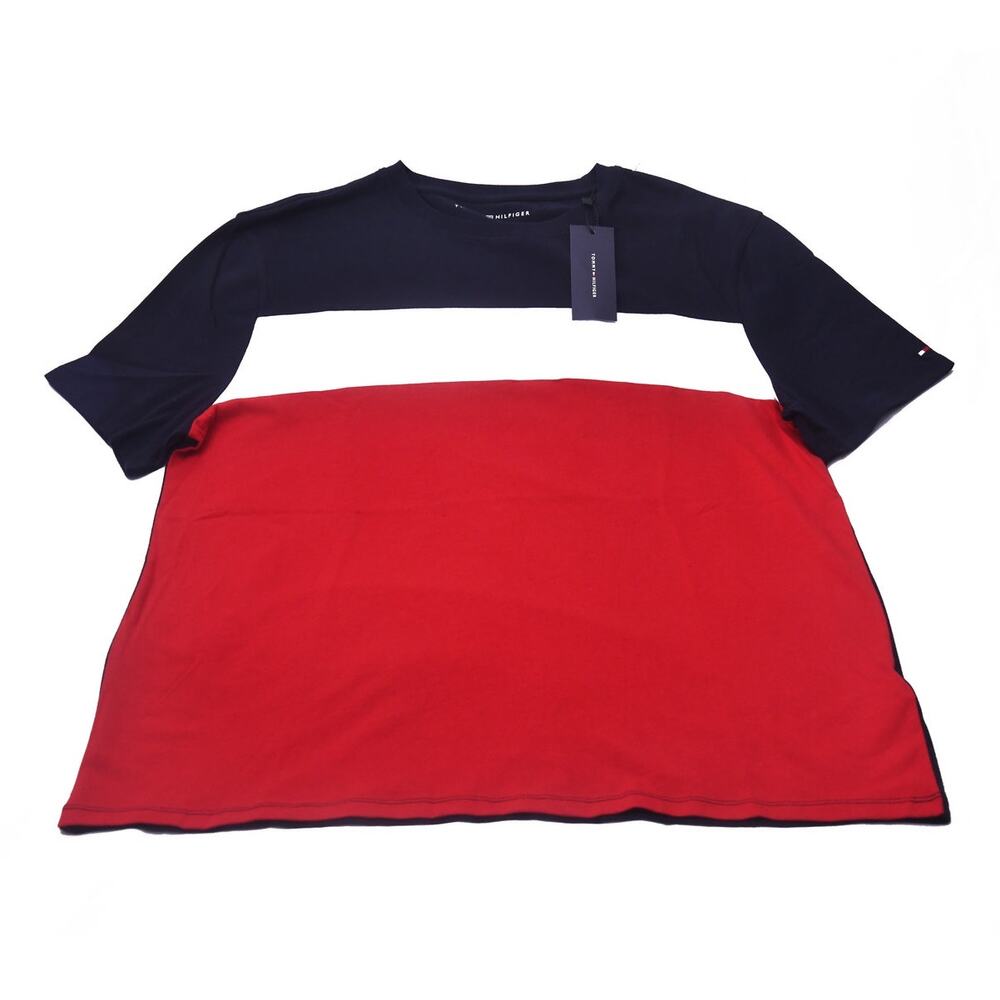 Tommy Hilfiger Men’s Large Colorblock Logo T-Shirt Navy White Red NWT
